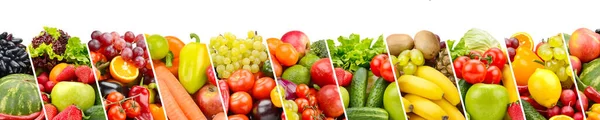 Φρούτα Λαχανικά Μούρα Διαχωρισμένες Επικλινείς Γραμμές Απομονωμένες Λευκό Φόντο Ευρύ — Φωτογραφία Αρχείου