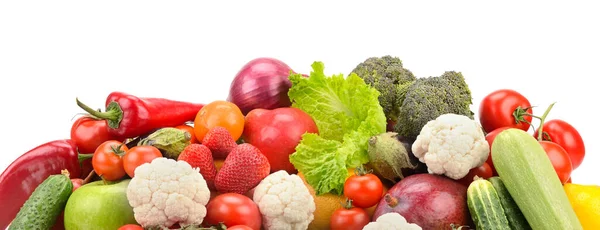 白色背景下分离的新鲜健康水果和蔬菜 — 图库照片