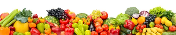 Panorama Multicolored Fresh Fruits Vegetables Isolated White Background — Stockfoto