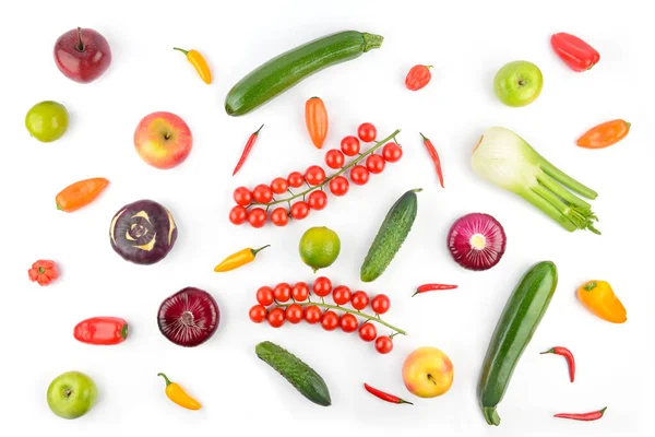 Top View Healthy Vegetables Fruits Isolated White Background — Zdjęcie stockowe