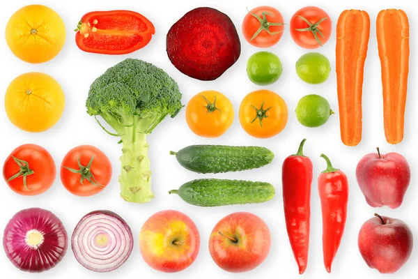 Set Fruits Vegetables Isolated White Background — Stock Photo, Image
