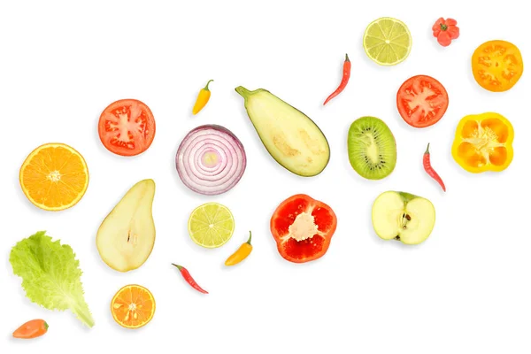 Bannière Légumes Fruits Frais Sains Isolés Sur Fond Blanc — Photo