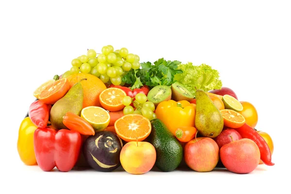 Samenstelling Met Gezonde Groenten Fruit Geïsoleerd Witte Achtergrond — Stockfoto