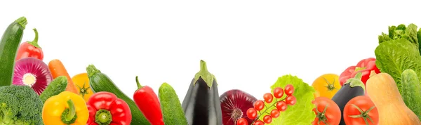 Panoramic Photo Fresh Vegetables Close Isolated White Background Copy Space — Foto Stock