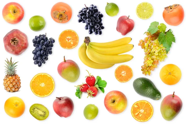 Large Collection Fruits Berries Close Isolated White Background Top View — Stok fotoğraf