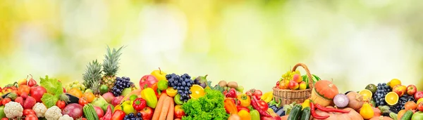 Amplia Foto Panorámica Frutas Verduras Bayas Para Diseño Sobre Fondo — Foto de Stock