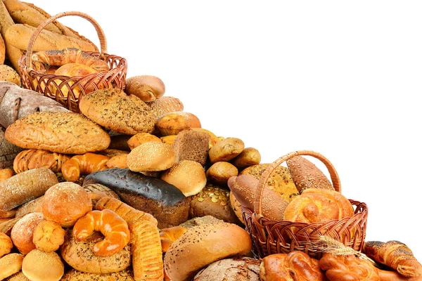 Φρέσκα Ψωμάκια Μπισκότα Κρουασάν Και Άλλα Προϊόντα Ψωμιού Που Απομονώνονται — Φωτογραφία Αρχείου