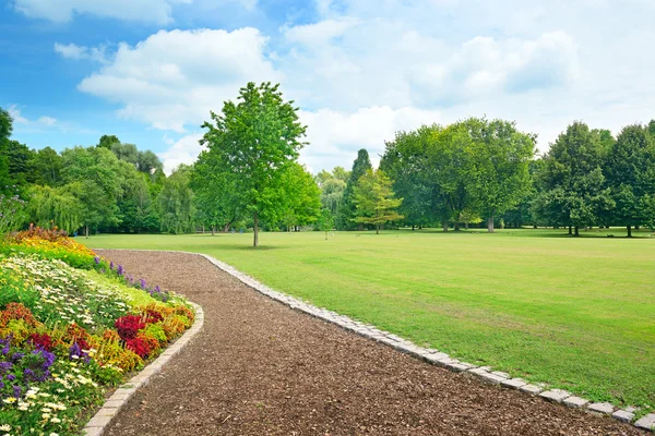 Multicolored flowerbed on a glade — Stock Photo, Image