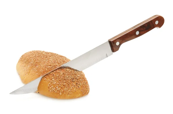 Fresh bread and kitchen knife — Stock Photo, Image