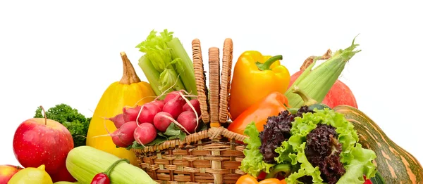 Assortment vegetables and fruits in basket — Stock Photo, Image