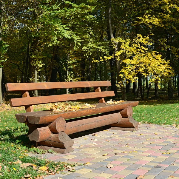 Houten bench in de herfst park — Stockfoto