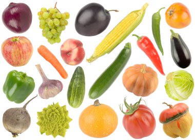 Vejetaryen ve vejetaryen diyeti sembolize eden doğal besin maddelerinin parlak bir koleksiyonu. Yumuşak ışıklandırmalı stüdyo çekimi