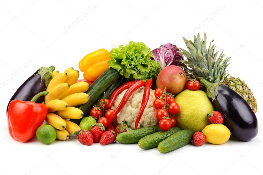 Recolección De Frutas Y Verduras Frescas Aisladas En Blanco Fotos