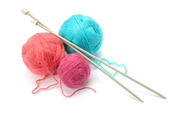Woolen balls and knitting needles — Stock Photo, Image
