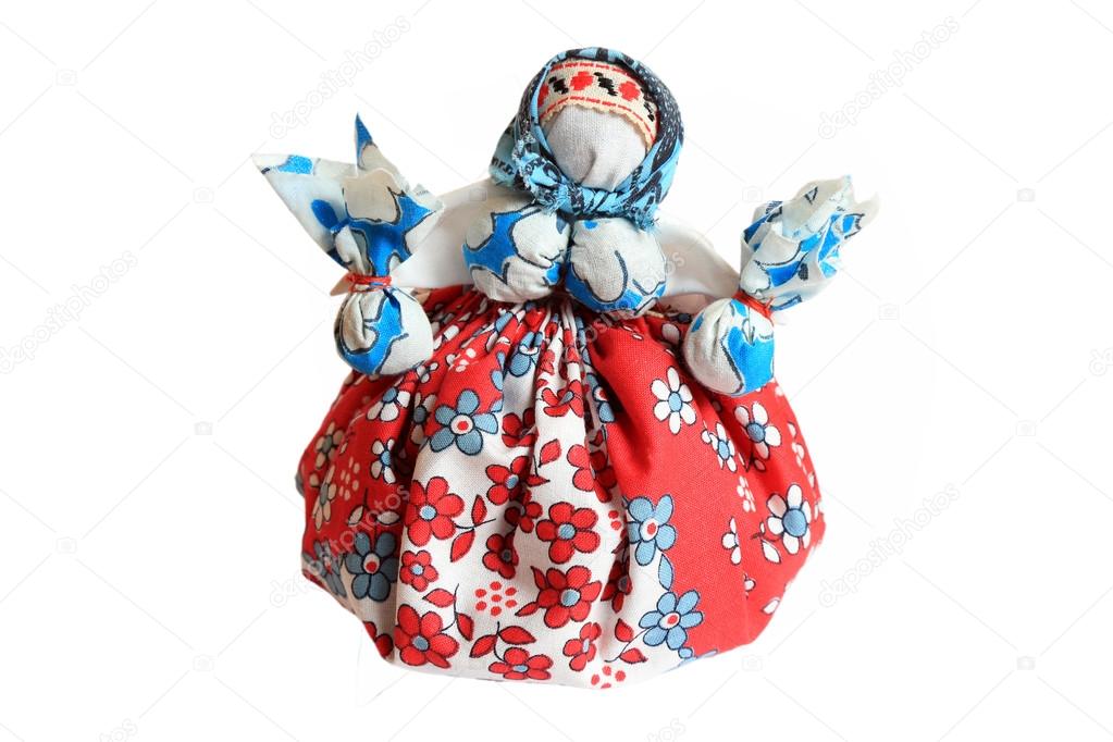 Ukrainian traditional motanka doll Isolated on white background
