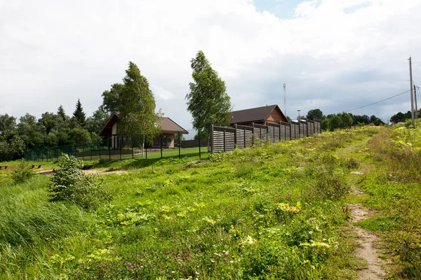 Modern Russian Village Flowering Summer Meadow Hillock — Stock Photo, Image