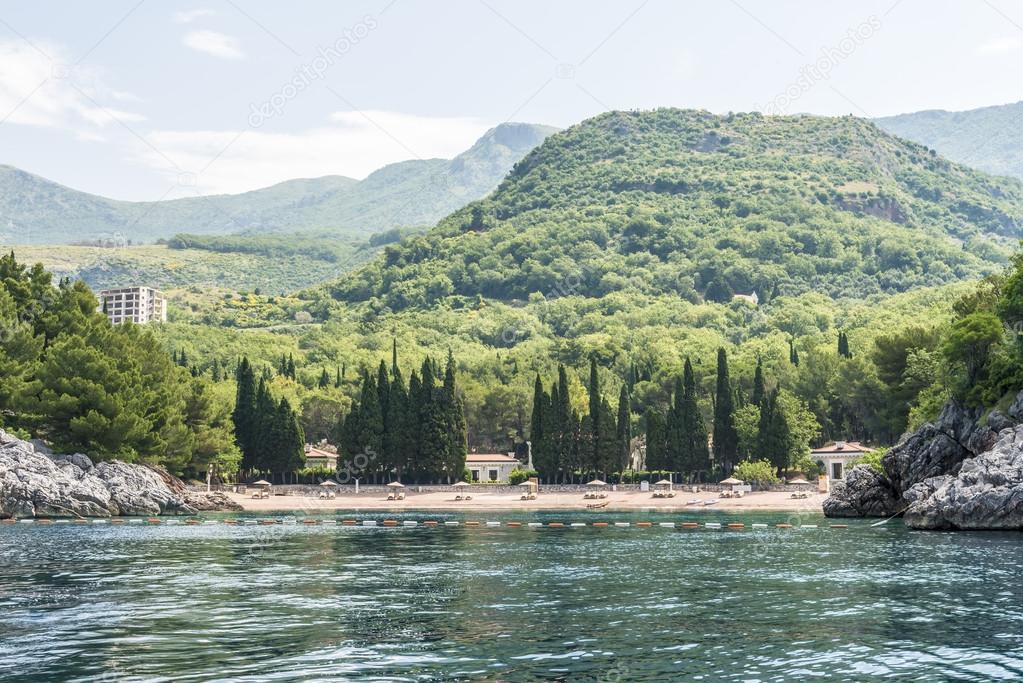 The coast of the Adriatic Sea and the Balkan Mountains in Montenegro summer