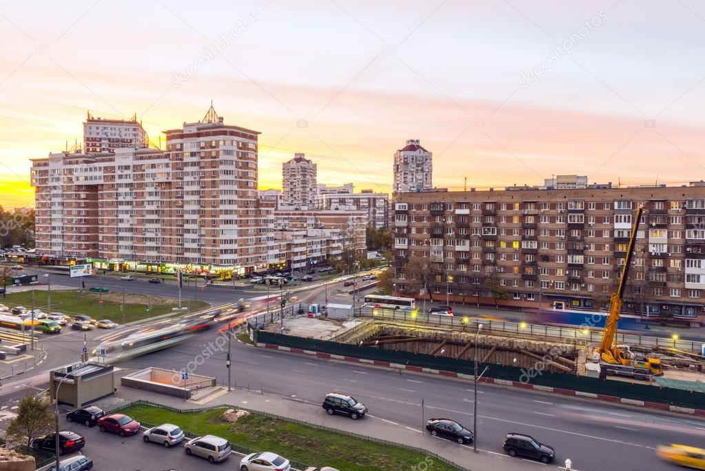 Residential areas in Moscow. Modern high-rise buildings and streets of the city