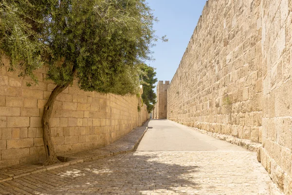 Staré městské hradby a věže v jeruzalémské staré — Stock fotografie