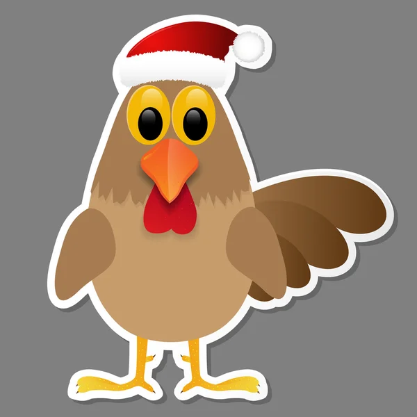 Coq en chapeau de Père Noël isolé sur fond gris . — Image vectorielle