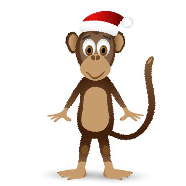 Beyaz arka plan üzerinde izole santa şapka ile maymun.