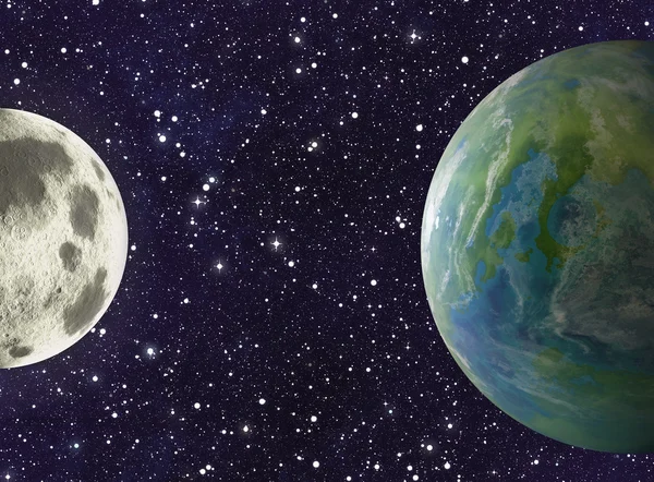 moon and earth planets on stars backgrounds