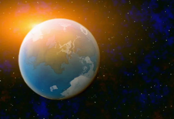 earth planet on sun and stars background with flare. This is no NASA photo, this is render image