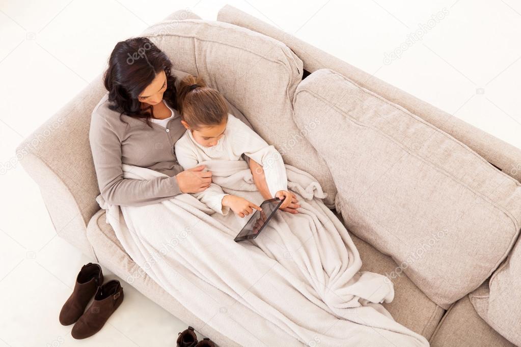 Mother and daughter on the couch