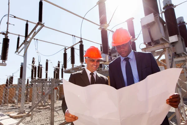 Gerentes de planta sosteniendo plano — Foto de Stock