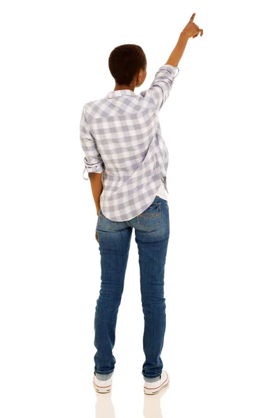 Kvinna som pekar på tomt utrymme — Stockfoto