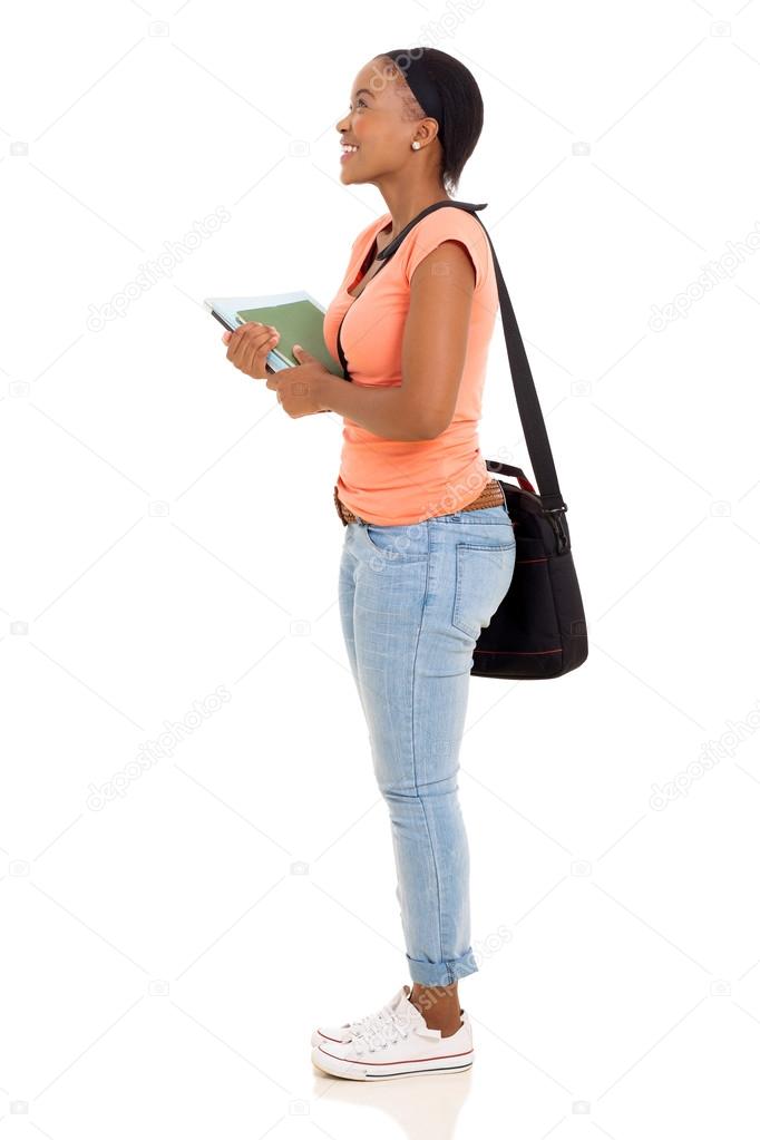 african american college girl looking up