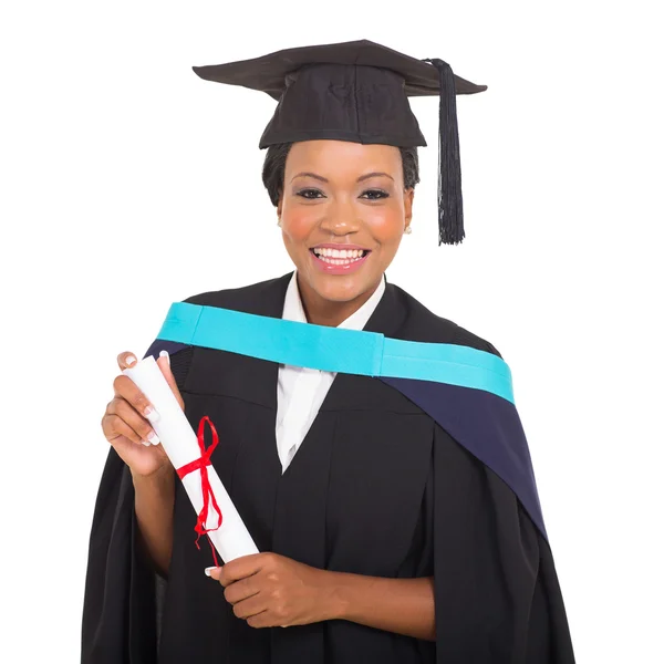 Female college graduate holding certificate — Stock Photo, Image