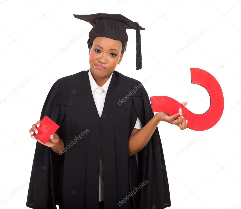 african american graduate with question mark