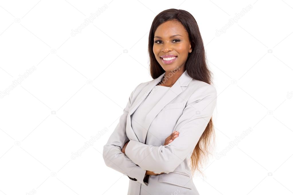 african businesswoman with arms crossed