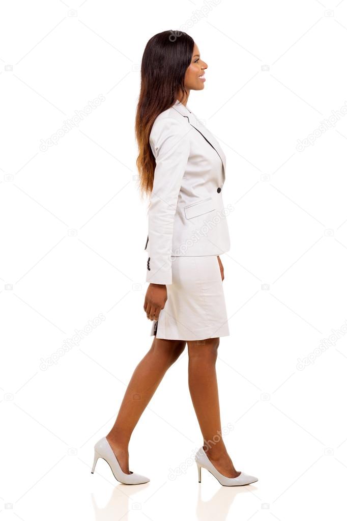 young african american businesswoman walking