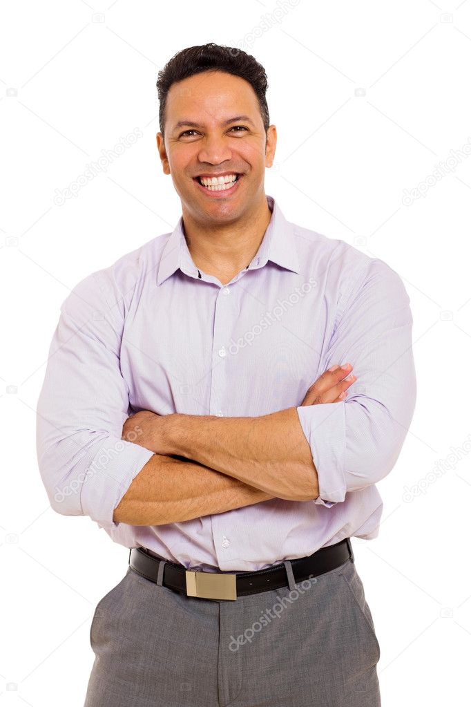 middle aged businessman with arms folded
