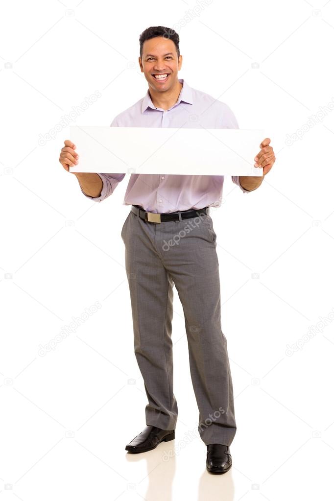 businessman holding blank banner 