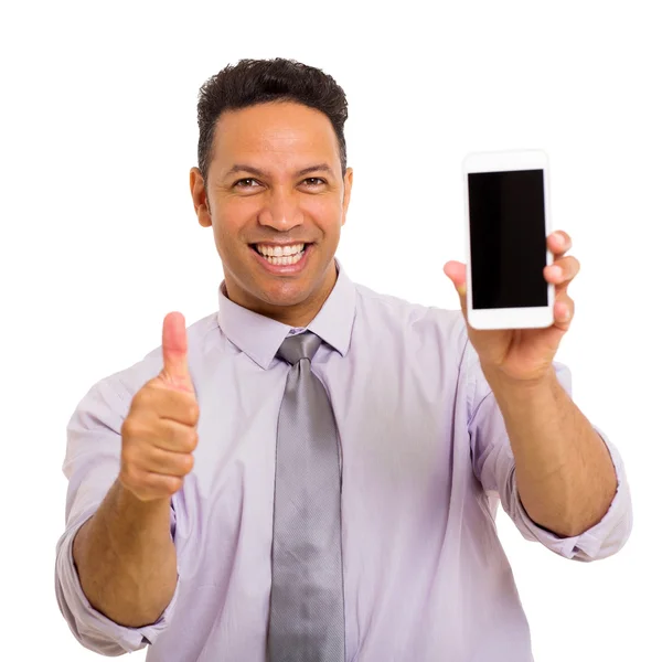 Homem segurando o telefone celular — Fotografia de Stock