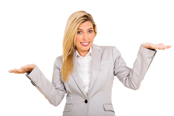 Businesswoman making do not know sign — Stock Photo, Image