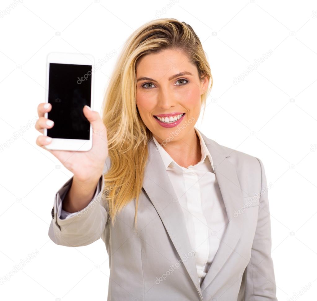 Businesswoman showing smart phone