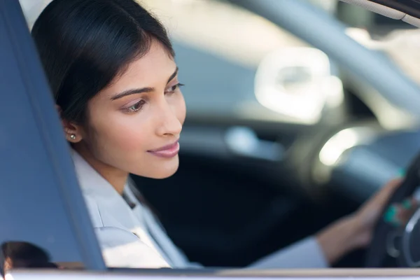 Indian woman driving her new car — Stock Photo, Image