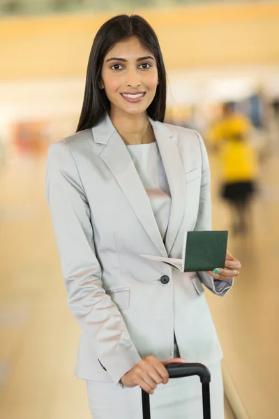 Businesswoman holding air ticket — Stock Photo, Image