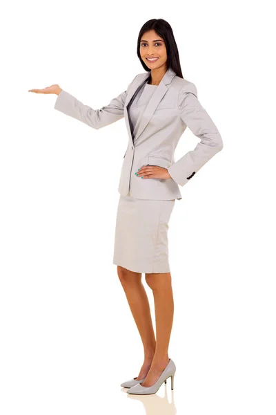 Businesswoman showing welcome gesture Royalty Free Stock Photos