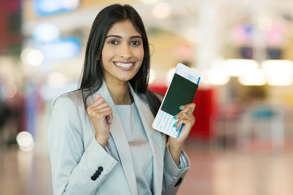 Indian woman holding passport — Stock Photo, Image