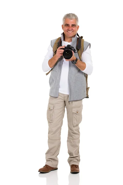 Hiker holding digital camera — Stock Photo, Image