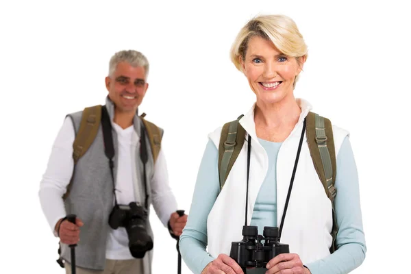 Hikers with camera and binoculars — Stock Photo, Image