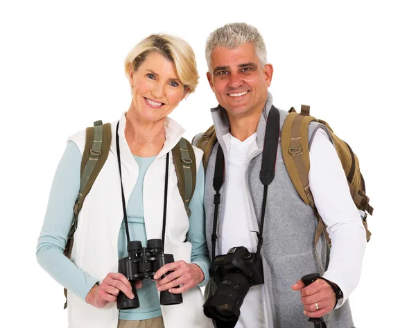 Escursionisti con macchina fotografica e binocolo — Foto Stock