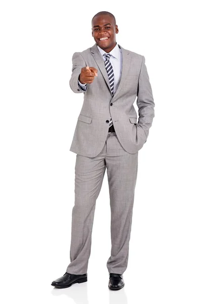 Businessman pointing by hand Stock Picture