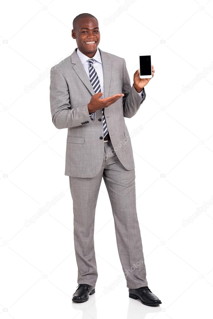 businessman presenting smart phone