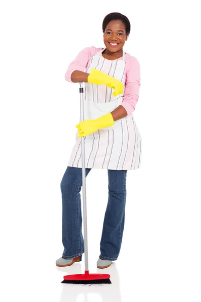 American woman with broom — Stock Photo, Image